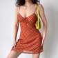 Retro A Line Spaghetti Straps Checkered Short Skirt Summer Vacation Dress Women Teenage Girl Dress   D2155