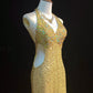 Robe de bal plissée à paillettes et cristaux brillants, col licou, robe de soirée, robe de gala D2160
