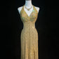 Shiny Halter Crystal Sequins Pleated Prom Dress Evening Dress Gala Dress D2160