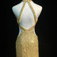 Shiny Halter Crystal Sequins Pleated Prom Dress Evening Dress Gala Dress D2160