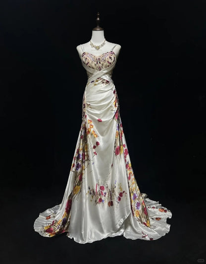 Elegant Spaghetti Straps Sequins Print Floor Length Prom Dress Evening Dress Gala Dress D2161