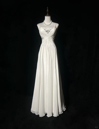 Elegant Spaghetti Straps Crystal Pleated Prom Dress Evening Dress Gala Dress  D2162