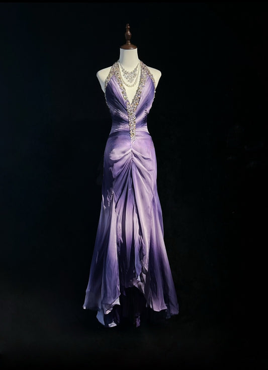 Elegant Halter Crystal Backless Pleated Prom Dress Evening Dress Gala Dress    D2164