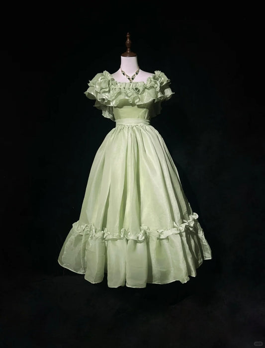 Sweet Square Neckline Ruffle Pleated with Bowknot Prom Dress Evening Dress Gala Dress    D2166
