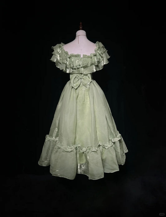 Sweet Square Neckline Ruffle Pleated with Bowknot Prom Dress Evening Dress Gala Dress    D2166