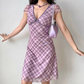 Versatile A line V-neck Checkered Short Skirt Women Teenage Girl Summer Date Dress   D2169