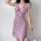 Versatile A line V-neck Checkered Short Skirt Women Teenage Girl Summer Date Dress   D2169