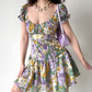 Pretty Square Neck Print Pleated Short Date Skirt Women Teenage Girl Summer Vacation Dress   D2171