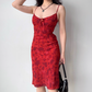Vacation Spaghetti Straps Lace-up Print Short Date Skirt Women Teenage Girl Summer Seaside Dress   D2173