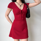 Minimalist V-neck Fitted Short Date Skirt Women Teenage Girl Summer Vacation Dress   D2175