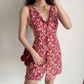 Retro A Line V-neck Buttons Print Floral Short Skirt Women Teenage Girl Summer Vacation Dress   D2176