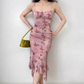 Beauty Spaghetti Straps Asymmetrical Hem Print Butterfly Skirt Women Teenage Girl Summer Date Dress Vacation Dress   D2179