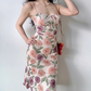 Retro Spaghetti Straps Print Flower Women Teenage Girl Summer Date Dress Seaside Dress   D2181