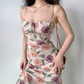 Retro Spaghetti Straps Print Flower Women Teenage Girl Summer Date Dress Seaside Dress   D2181