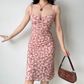 Retro Spaghetti Straps Print Lace up Women Teenage Girl Summer Date Dress Vacation Dress  D2184