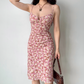Retro Spaghetti Straps Print Lace up Women Teenage Girl Summer Date Dress Vacation Dress  D2184
