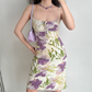 Beauty A Line Spaghetti Straps Print Flower Teenage Girl Women Summer Date Dress Seaside Dress  D2185