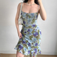 Seaside Spaghetti Straps Lace up Print Flower Ruffle Teenage Girl Women Summer Date Dress Vacation Dress  D2186