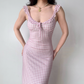 Sweet Ruffle Straps Pink Checkered Lace up Teenage Girl Women Summer Date Dress Seaside Dress  D2189