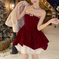 Shiny Wine Red Strapless Crystal Pleated Short Prom Dress Back to School Outfits Homecoming Dress Sweet 16 Dress Princess Dress  D2191