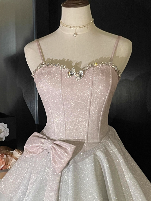 Shiny Spaghetti Straps Crystal Pleated Tiered Tulle Short Prom Dress Back to School Outfits Homecoming Dress Sweet 16 Dress Princess Dress  D2192