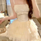 Sweet Spaghetti Straps Tulle Tiered Pleated Short Prom Dress Back to School Outfits Homecoming Dress Quinceanera Dress Party Dress  D2194