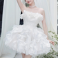 Beauty White Strapless Short Prom Dress Back to School Outfits Homecoming Dress Quinceanera Dress Party Dress  D2195