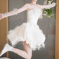 Cute White Strapless Feather Short Prom Dress Back to School Outfits Homecoming Dress Sweet 16 Dress Party Dress  D2198