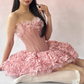 Cute Strapless Flower Short Prom Dress Back to School Outfits Homecoming Dress Sweet 16 Dress Party Dress  D2199