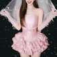 Charming Pink Strapless Ruffle Short Prom Dress Back to School Outfits Homecoming Dress Sweet 16 Dress Party Dress  D2200