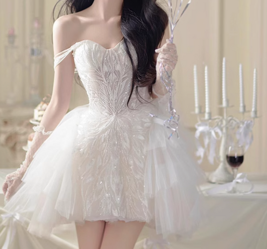 Beauty Sweetheart Neckline Tulle Pleated Short Prom Dress Back to School Outfits Homecoming Dress Sweet 16 Dress Party Dress  D2201