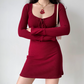 Versatile Square Neckline Long Sleeves Fitted Short Skirt Women Teeage Girl Dress  D2204