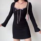 Minimalist Square Neck Long Sleeves Short Fitted Skirt Women Teeage Girl Dress  D2207