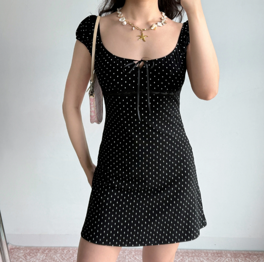 Casual A Line Puffed Sleeves Short Skirt Women Teeage Girl Summer Dress  D2208