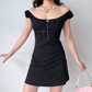 Casual A Line Puffed Sleeves Short Skirt Women Teeage Girl Summer Dress  D2208