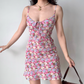 Vacation A Line Spaghetti Straps Print Short Skirt Women Teenage Girl Summer Date Dress  D2211