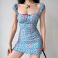 Vacation A Line Square Neckline Print Cherry Short Skirt Women Teenage Girl Summer Date Dress  D2212