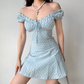 Cute A Line Lace up Print Ruffle Short Skirt Women Teenage Girl Summer Vacation Dress  D2215