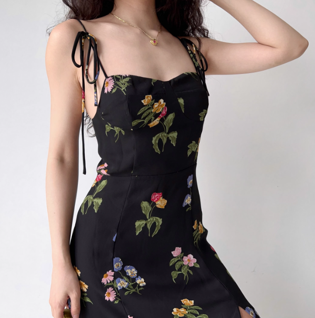 Seaside A Line Spaghetti Straps Split Print Dress Women Summer Date Dress  D2216