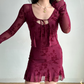 Vintage Print Two-piece Set Short Skirt Women Summer Vacation Date Dress  D2218