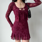 Vintage Print Two-piece Set Short Skirt Women Summer Vacation Date Dress  D2218