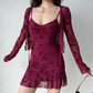 Vintage Print Two-piece Set Short Skirt Women Summer Vacation Date Dress  D2218