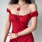 Cute A Line Off the Shoulder Polka Dots Short Skirt Women Teenage Girl Summer Date Dress D2222