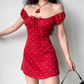 Cute A Line Off the Shoulder Polka Dots Short Skirt Women Teenage Girl Summer Date Dress D2222