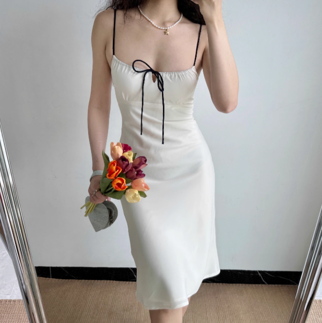 Minimalist Spaghetti Straps Lace up Women Teenage Girl Summer Date Dress Casural Dress  D2223