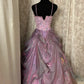 Shiny Spaghetti Straps Appliques Pleated Ball Gown Long Prom Dress Evening Dress Party Dress   D2233