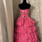 Shiny Strapless Sequins Pleated Tiered Ball Gown Long Prom Dress Evening Dress Gala Dress  D2235