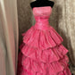 Shiny Strapless Sequins Pleated Tiered Ball Gown Long Prom Dress Evening Dress Gala Dress  D2235