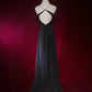 Elegant Black Prom Dress Spaghetti Straps Backless Crystal Gala Dress Evening Dress Dancing Dress     D2249