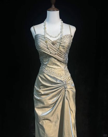 Elegant Prom Dress Spaghetti Straps Beading Pleated Gala Dress Evening Dress Customized Dress   D2255